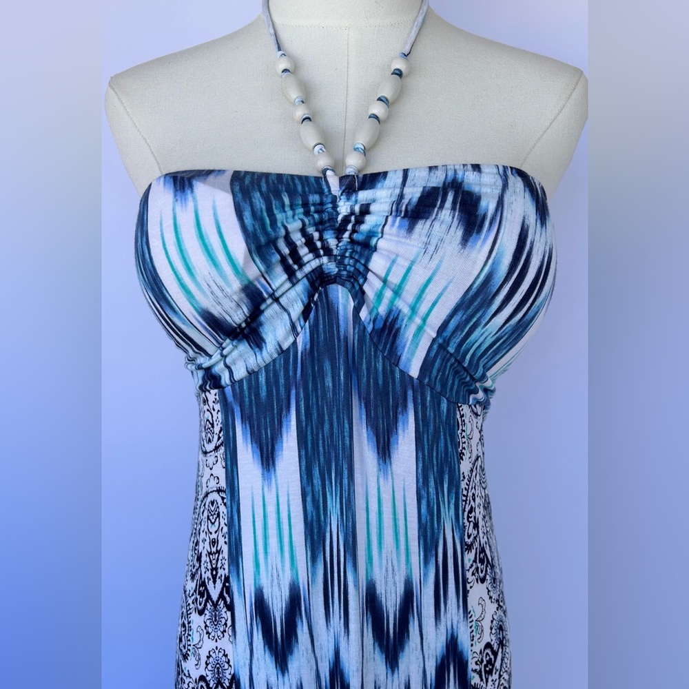 Tommy Bahama Women’s Peotto Mixed Print Maxi Dress Beaded Halter Size‎ S/P